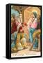 A Merry Christmas, Wise Men at Manger-null-Framed Stretched Canvas