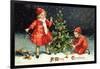 A Merry Christmas with Two Children Decorating Tree-K.J. Historical-Framed Giclee Print