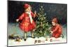 A Merry Christmas with Two Children Decorating Tree-K.J. Historical-Mounted Giclee Print