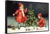 A Merry Christmas with Two Children Decorating Tree-K.J. Historical-Framed Stretched Canvas