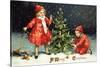 A Merry Christmas with Two Children Decorating Tree-K.J. Historical-Stretched Canvas