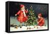 A Merry Christmas with Two Children Decorating Tree-K.J. Historical-Framed Stretched Canvas