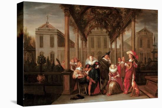 A Merry Company Playing Music under a Flowered Porch in a Garden-Dirck Hals-Stretched Canvas