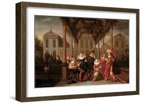 A Merry Company Playing Music under a Flowered Porch in a Garden-Dirck Hals-Framed Giclee Print