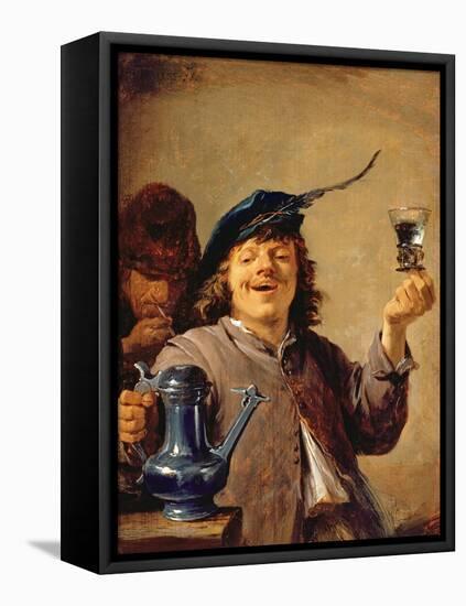 A Merry Drinker with an Old Smoker-David Teniers the Younger-Framed Stretched Canvas