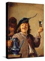 A Merry Drinker with an Old Smoker-David Teniers the Younger-Stretched Canvas