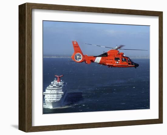 A MH-65C Dolphin Helicopter Off the Coast of San Pedro, California-Stocktrek Images-Framed Photographic Print