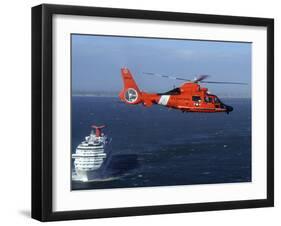 A MH-65C Dolphin Helicopter Off the Coast of San Pedro, California-Stocktrek Images-Framed Photographic Print