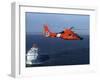 A MH-65C Dolphin Helicopter Off the Coast of San Pedro, California-Stocktrek Images-Framed Photographic Print