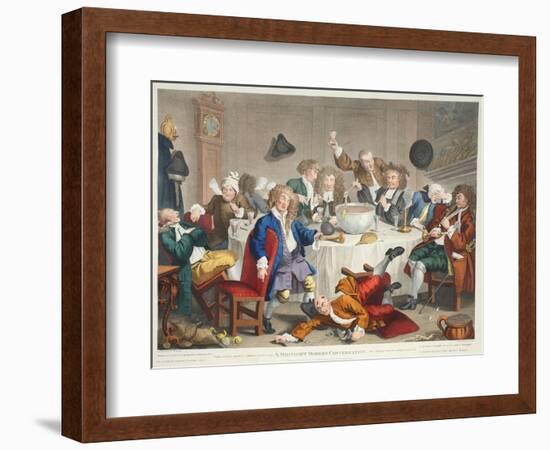 A Midnight Modern Conversation, Illustration from 'Hogarth Restored: the Whole Works of the…-William Hogarth-Framed Giclee Print