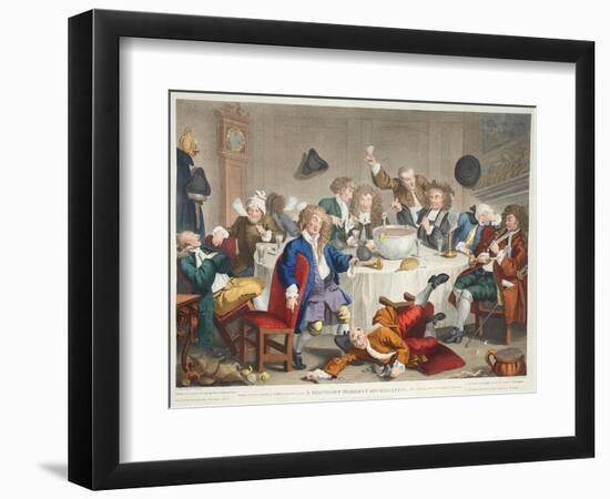 A Midnight Modern Conversation, Illustration from 'Hogarth Restored: the Whole Works of the…-William Hogarth-Framed Giclee Print