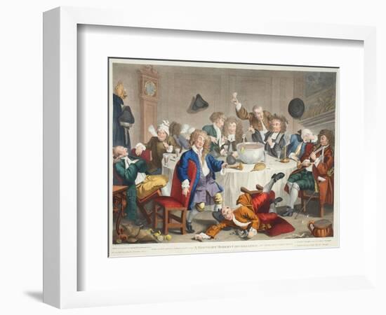 A Midnight Modern Conversation, Illustration from 'Hogarth Restored: the Whole Works of the…-William Hogarth-Framed Giclee Print