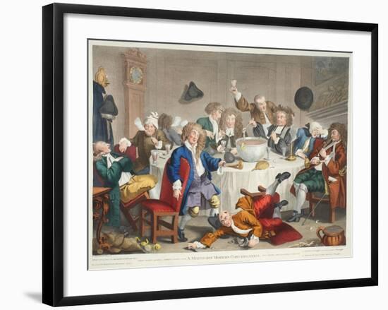 A Midnight Modern Conversation, Illustration from 'Hogarth Restored: the Whole Works of the…-William Hogarth-Framed Giclee Print