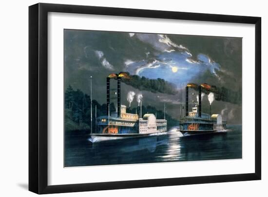 A Midnight Race on the Mississippi, after a Drawing by H.D. Manning, Pub. by Currier and Ives,…-Frances Flora Bond Palmer-Framed Giclee Print