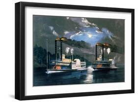 A Midnight Race on the Mississippi, after a Drawing by H.D. Manning, Pub. by Currier and Ives,…-Frances Flora Bond Palmer-Framed Giclee Print