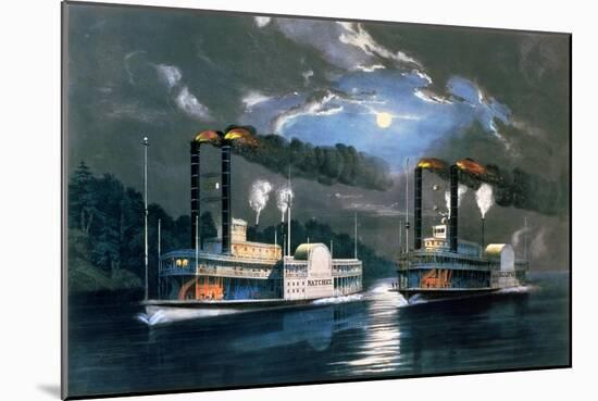 A Midnight Race on the Mississippi, after a Drawing by H.D. Manning, Pub. by Currier and Ives,…-Frances Flora Bond Palmer-Mounted Giclee Print