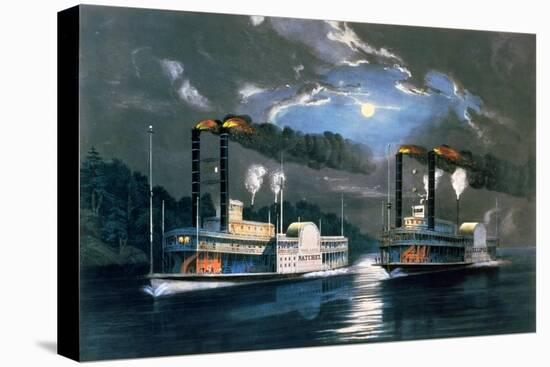 A Midnight Race on the Mississippi, after a Drawing by H.D. Manning, Pub. by Currier and Ives,…-Frances Flora Bond Palmer-Stretched Canvas