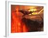 A Mighty T. Rex Roars As Fireballs Fall from the Sky-Stocktrek Images-Framed Photographic Print