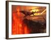 A Mighty T. Rex Roars As Fireballs Fall from the Sky-Stocktrek Images-Framed Photographic Print