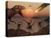 A Mighty T. Rex Roars from Overhead as a Giant Fireball Falls from the Sky-Stocktrek Images-Stretched Canvas