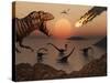 A Mighty T. Rex Roars from Overhead as a Giant Fireball Falls from the Sky-Stocktrek Images-Stretched Canvas