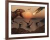 A Mighty T. Rex Roars from Overhead as a Giant Fireball Falls from the Sky-Stocktrek Images-Framed Photographic Print