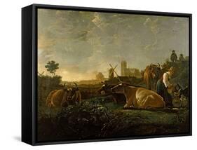 A Milkmaid and Cattle near Dordrecht. National Gallery.-Aelbert Cuyp-Framed Stretched Canvas