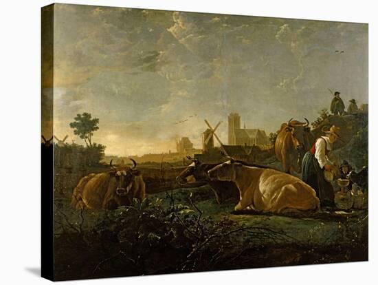 A Milkmaid and Cattle near Dordrecht. National Gallery.-Aelbert Cuyp-Stretched Canvas