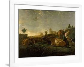 A Milkmaid and Cattle near Dordrecht. National Gallery.-Aelbert Cuyp-Framed Giclee Print