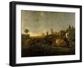 A Milkmaid and Cattle near Dordrecht. National Gallery.-Aelbert Cuyp-Framed Giclee Print