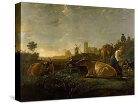 A Milkmaid and Cattle near Dordrecht. National Gallery.-Aelbert Cuyp-Stretched Canvas