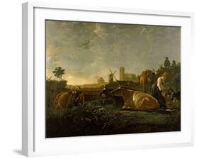 A Milkmaid and Cattle near Dordrecht. National Gallery.-Aelbert Cuyp-Framed Giclee Print