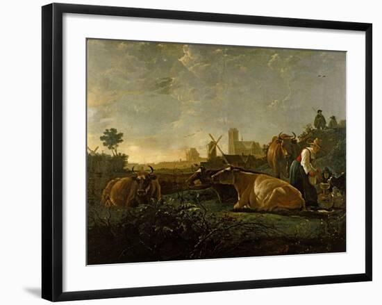 A Milkmaid and Cattle near Dordrecht. National Gallery.-Aelbert Cuyp-Framed Giclee Print