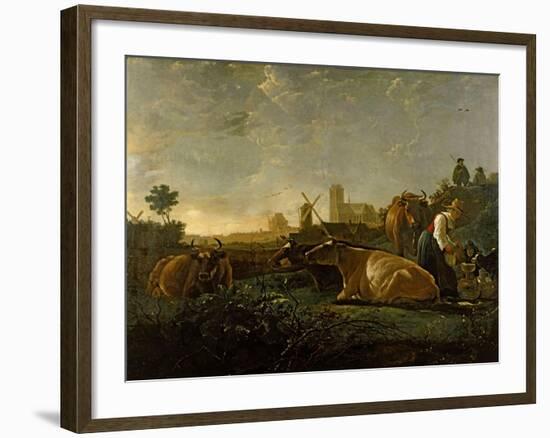 A Milkmaid and Cattle near Dordrecht. National Gallery.-Aelbert Cuyp-Framed Giclee Print