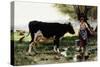 A Milkmaid with Her Cow-Julien Dupre-Stretched Canvas