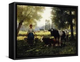 A Milkmaid with Her Cows on a Summer Day-Julien Dupr?-Framed Stretched Canvas