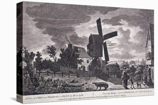 A Mill on Blackheath by Moonlight; Including Figures and a Windmill, Greenwich, London, 1770-John June-Stretched Canvas