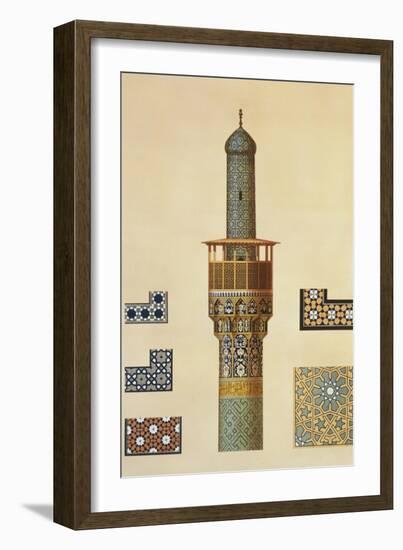 A Minaret and Ceramic Details from the Mosque of the Medrese-I-Shah-Hussein, Isfahan-Pascal Xavier Coste-Framed Giclee Print