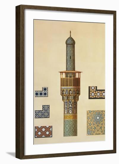 A Minaret and Ceramic Details from the Mosque of the Medrese-I-Shah-Hussein, Isfahan-Pascal Xavier Coste-Framed Giclee Print