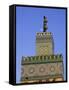 A Minaret with the Early Moon in the Background; Old Medina in Fes, Morocco-Julian Love-Framed Stretched Canvas