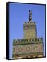 A Minaret with the Early Moon in the Background; Old Medina in Fes, Morocco-Julian Love-Framed Stretched Canvas