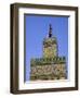 A Minaret with the Early Moon in the Background; Old Medina in Fes, Morocco-Julian Love-Framed Premium Photographic Print