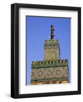 A Minaret with the Early Moon in the Background; Old Medina in Fes, Morocco-Julian Love-Framed Premium Photographic Print