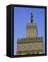 A Minaret with the Early Moon in the Background; Old Medina in Fes, Morocco-Julian Love-Framed Stretched Canvas