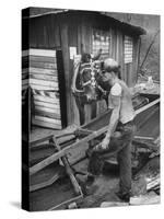 A Miner Standing with a Mule at the Rock House Coal Co. Mine-null-Stretched Canvas