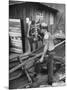 A Miner Standing with a Mule at the Rock House Coal Co. Mine-null-Mounted Photographic Print