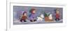 A Mini Parade of Children, a Dog and a Snowman on a Sleigh-Beverly Johnston-Framed Giclee Print