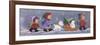 A Mini Parade of Children, a Dog and a Snowman on a Sleigh-Beverly Johnston-Framed Giclee Print