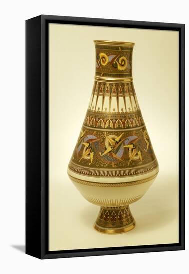 A Minton Porcelain Baluster Vase Painted in Green, Yellow, Blue, Terracotta and Black Enamels-Christopher Dresser-Framed Stretched Canvas