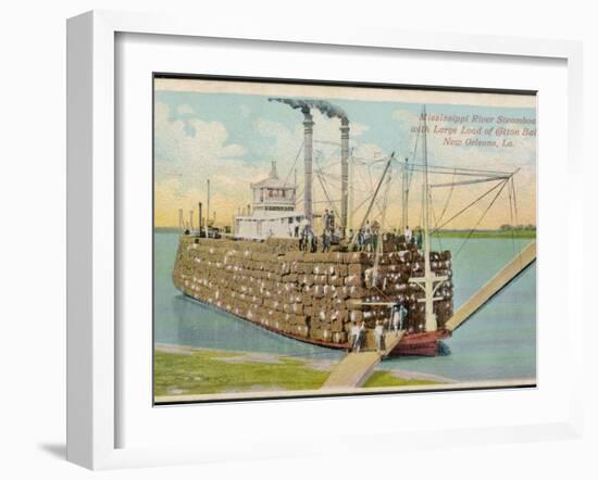 A Mississippi River Steamer Fully Laden with Bales of Cotton, at New Orleans, Louisiana-null-Framed Photographic Print